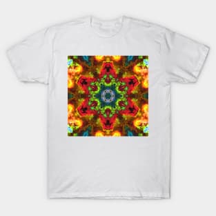 Psychedelic Hippie Flower Green Red and Orange T-Shirt